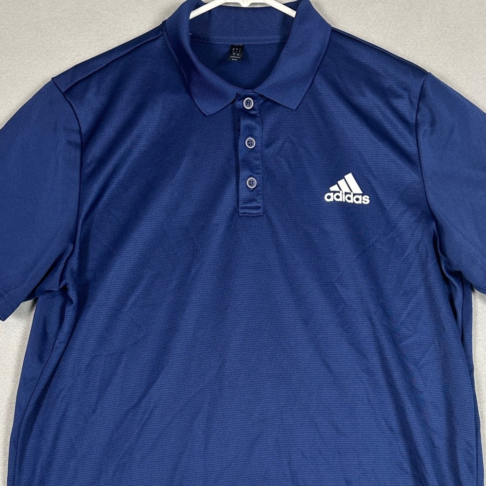 Adidas Golf Polo Shirt Mens Large Performance Navy Blue Rugby Short Sleeve EUC